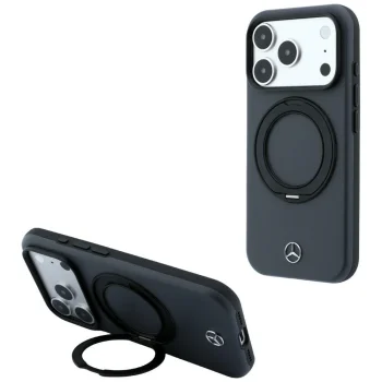 Чехол Mercedes Leather with Ring Stand MagSafe для iPhone 18 Pro / 17 Pro, темно-серый