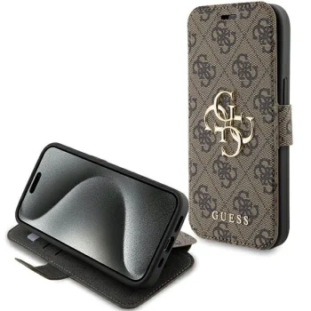 Apple iPhone 15 6.1" Guess 4G Metal Logo Book Case Cover, Brown | Чехол для Телефона Кабура...