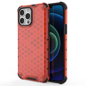 Vāciņš iPhone 13 Pro Max Honeycomb Case ar TPU apmali, sarkans
