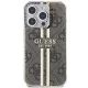 Guess iPhone 15 Pro vāciņš IML 4G Gold Stripe, brūns