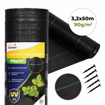 Multigarden Black Weed Control Fabric, UV Resistant, 90g/m², 3.2x50m with Pegs