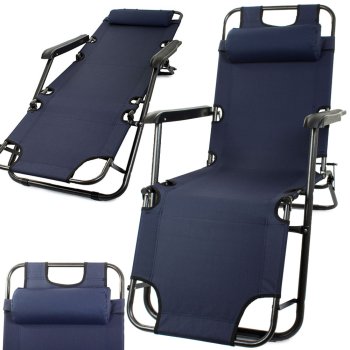 Folding Garden Lounger and Beach Chair Zero Gravity 2in1, Navy Blue
