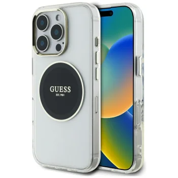 Guess iPhone 16 Pro Max vāciņš IML Metal Colored Circle Classic Logo MagSafe, melns