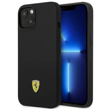 Ferrari iPhone 14 vāciņš Silicone Metal Logo, melns