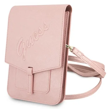 Сумочка для телефона Guess Saffiano Script, розовая