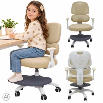 Ergonomisks bērnu rakstāmgalda krēsls ar kāju balstu un regulējamu augstumu, bēšs