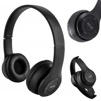 Bezvadu austiņas P47 ar Bluetooth, mikrofonu un FM radio, melnas