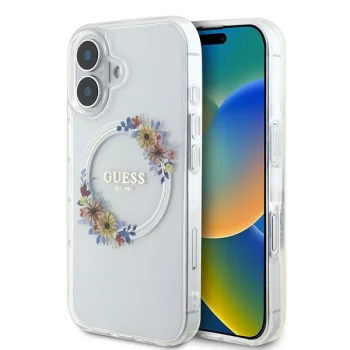Guess iPhone 16 Plus vāciņš IML Flowers Wreath MagSafe, caurspīdīgs