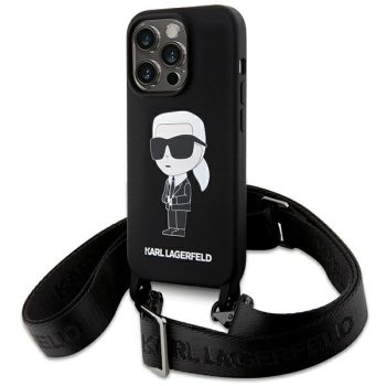 Apple iPhone 15 Pro Max 6.7'' Karl Lagerfeld Crossbody Silicone Ikonik Case Cover (KLHCP15XSCBSKNK), Black | Telefona...