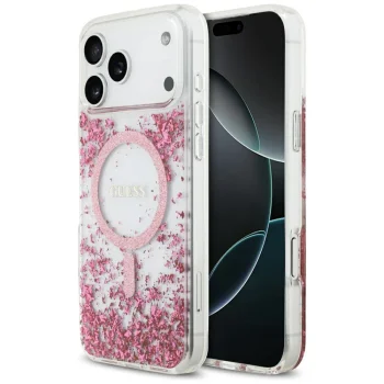 Guess Resin Bottom Glitter MagSafe vāciņš iPhone 17 Pro Max, rozā