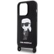 Apple iPhone 15 Pro Max 6.7\'\' Karl Lagerfeld Crossbody Silicone Ikonik Case Cover (KLHCP15XSCBSKNK), Black