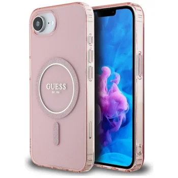 Guess IML Glitter Circle MagSafe vāciņš iPhone 16e, rozā