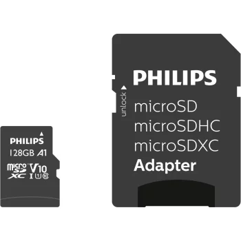 Philips microSDXC atmiņas karte 128 GB Class 10 UHS-I U1 V10 ar adapteri