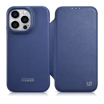 iCarer CE Premium ādas folio maciņš iPhone 14 Pro Max, magnētisks vāciņš ar MagSafe, zils (WMI14220716-BU) |...