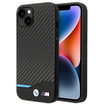 Чехол BMW Leather Carbon для Apple iPhone 14, черный