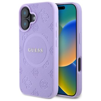 Guess Saffiano Peony Classic Logo MagSafe Case for iPhone 16 - Purple