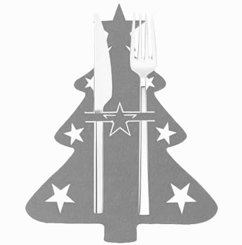 Cutlery Pockets, Christmas Tree, Grey Color, Set of 6 Pcs