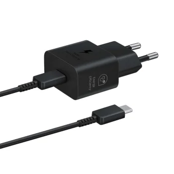 Зарядное устройство Samsung EP-T2510XBEGEU GaN 25W с кабелем USB-C, черное
