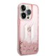 Karl Lagerfeld iPhone 14 Pro vāciņš Liquid Glitter Big KL, rozā