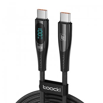 Toocki USB Type C - USB Type C Data Charging Cable 100W with LCD, 1m, Black | Lādētājvads Datu Pārraides Kabelis