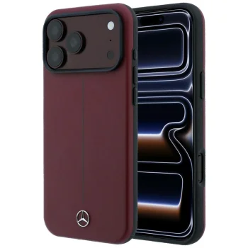 Чехол Mercedes Leather Semi Wrap Iconic Line MagSafe для iPhone 18 Pro / 17 Pro, бордовый