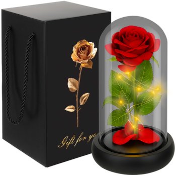 Ruhhy Eternal Rose in Glass Dome with LED Lights, 21 cm