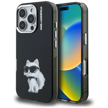 Чехол Karl Lagerfeld IML Aquarelle Choupette & Logo для iPhone 16 Pro Max, черный
