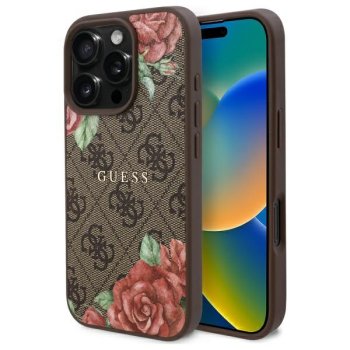 Guess GUHMP16XP4ROPEMCW iPhone 16 Pro Max 6.9" brūns/ciets vāciņš 4G Flowers Print MagSafe | Brown/Brown Hardcase