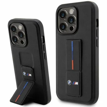 Чехол BMW для iPhone 14 Pro Max Grip Stand Hot Stamp, черный