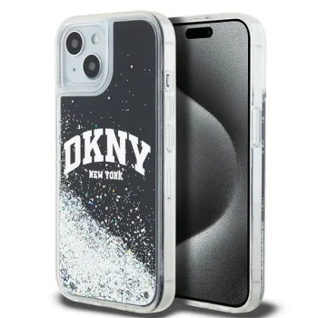DKNY iPhone 14 / 15 / 13 vāciņš Liquid Glitter Big Logo, melns