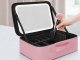 Makeup Case with LED Lighted Mirror, Travel Cosmetic Organizer for Women, Pink