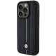 BMW Leather Stamp Blue Line Case for iPhone 15 Pro Max - Black