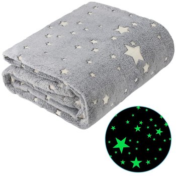 Soft Glow in the Dark Throw Blanket 150x180 cm, Grey with Stars
