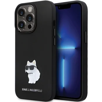 Karl Lagerfeld iPhone 13 / 13 Pro vāciņš Silicone Choupette Metal Pin, melns