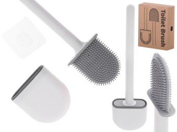 Silicone toilet brush with holder, white