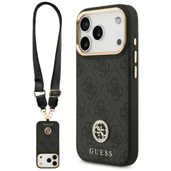 Чехол Guess 4G Strass Logo & Big Strap Metal Buttons MagSafe для iPhone 17 Pro, Черный