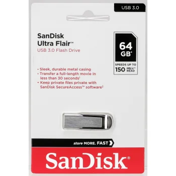 USB zibatmiņa SanDisk Ultra Flair 64 GB USB 3.0 līdz 150 MB/s