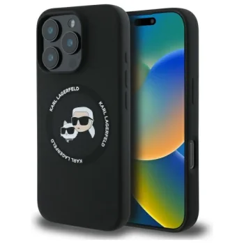 Чехол Karl Lagerfeld Silicone Karl&Choupette Heads MagSafe для iPhone 16 Pro Max, черный