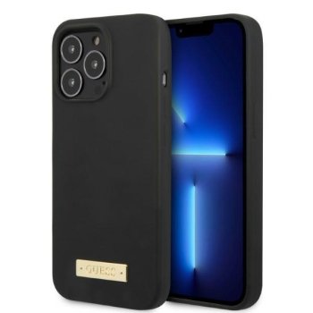 Apple iPhone 13 Pro 6.1'' Guess Silicone Logo Plate MagSafe Case Cover (GUHMP13LSPLK), Black