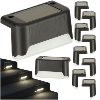 Outdoor LED Solar Stair Lights with Dusk Sensor, 8 Pcs, Black