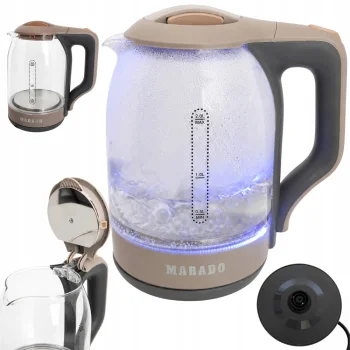 Elektriskā tējkanna, stikla, 1500W, 2L, LED apgaismojums, brūna