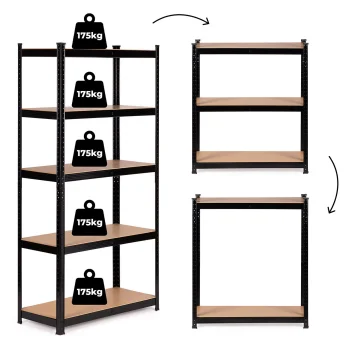 Modernhome Noliktavas plaukts ar 5 plauktiem, 180x90x40 cm, metāls/MDF