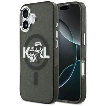 Karl Lagerfeld IML Glitter Karl & Choupette Sketch Logo MagSafe iPhone 17 aizsargvāciņš – melns | Phone Case Cover