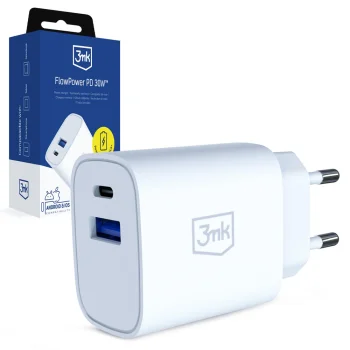 Сетевое зарядное устройство 3Mk Protection FlowPower 30W 1A1C PD 3.0 QC4+, белое