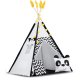 Bērnu Telts Tipi Vigvams ar Virteni un Gaismām Nukido, Balta-melna | Baby Tipi Tent Wigwam with Garland