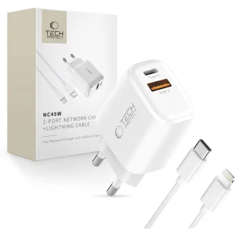 Tech-Protect NCA45W-GAN 2-портовое сетевое зарядное устройство 45W – белое