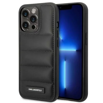 Karl Lagerfeld Puffy Elongated Logo vāciņš iPhone 14 Pro Max, melns
