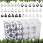Christmas Tree Baubles, White and Silver, Unbreakable, 36 pcs Set, 3 cm