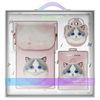 Nimmy Big Eyed Pet 2.0 Cat 3-in-1 telefona somiņa, maciņš un lokatora ietvars, Rozā
