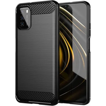 Xiaomi Poco M3 Carbon Fiber Pattern Brushed TPU Case Cover, Black | Telefona Vāciņš Apvalks Bamperis